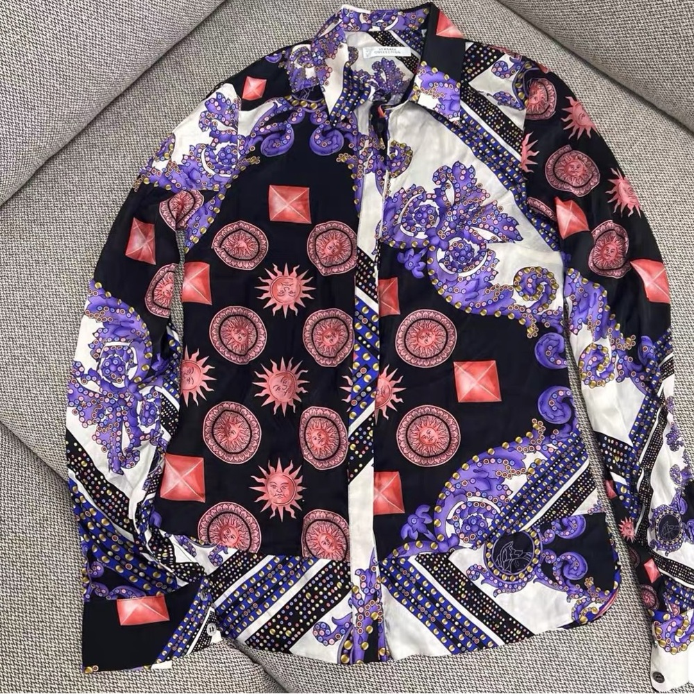 🚩steal authentic Versace Black and Purple Geometric Shirt